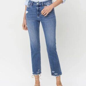 Lovervet - Straight Cropped Distressed Hem - Medium Wash - 14W